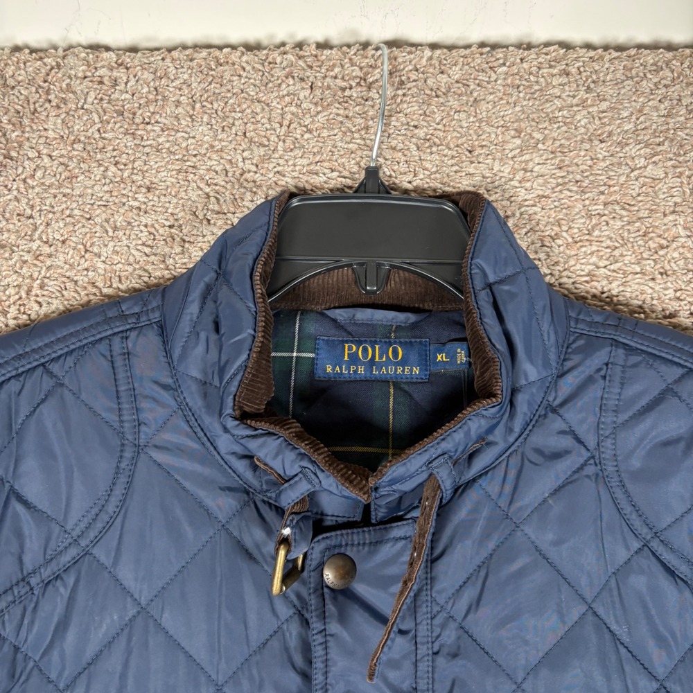 Polo Ralph Lauren Mens XL Navy Blue Quilted Field Jacket Plaid Lining - Picture 2 of 10